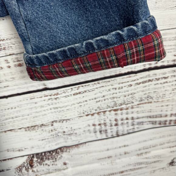 Women's VTG 90's LL Bean Red Blue Flannel Lined Relaxed Fit Denim Jeans Size 12P - Picture 3 of 8